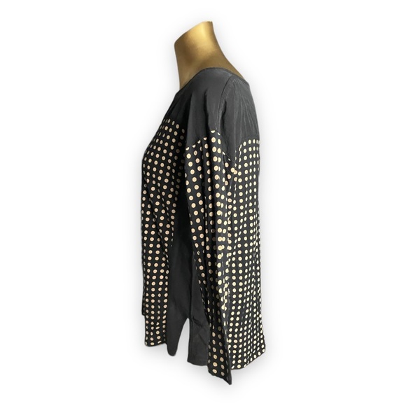 Hi Line Silk Viscose Top Shirt Black Tan Polka Dot Contrast Very Soft Size Small - Picture 3 of 5